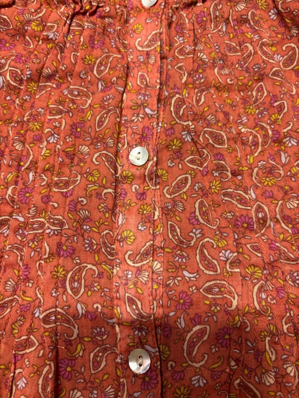 Lucky Brand Rust Paisley Button-Front Cap Sleeve Blouse with Lace Trim - Picture 8 of 11